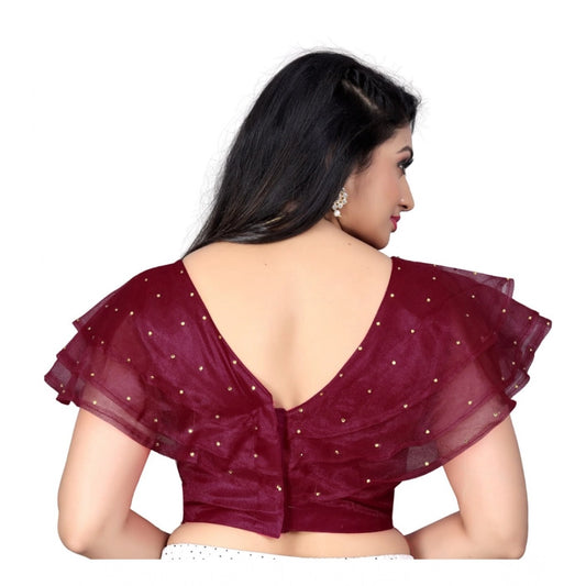 Generic Women's Nylon Diamond Work Readymade Blouse (Purple, Size: Free Size)