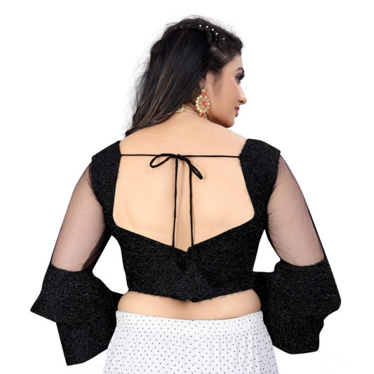 Generic Women's Organza Embroidery Readymade Blouse (Black, Size: Free Size)