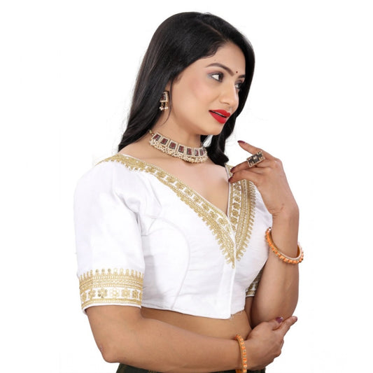 Generic Women's Banglory Embroidery Readymade Blouse (White, Size: Free Size)