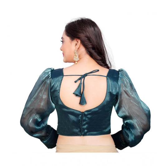 Generic Women's Organza Plain Readymade Blouse (Teal, Size: Free Size)