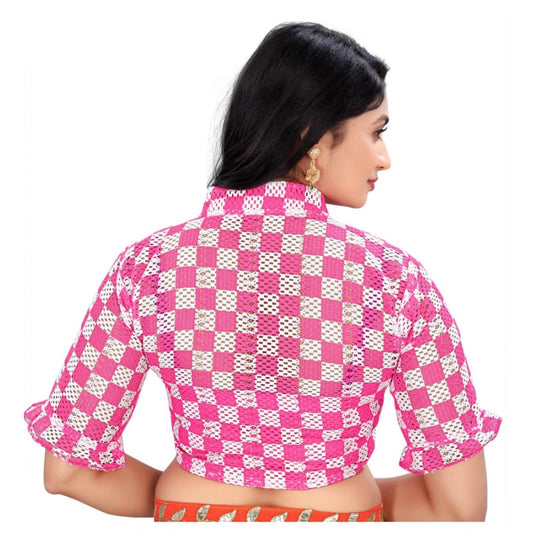 Generic Women's Cotton Blend Checks Readymade Blouse (Pink, Size: Free Size)