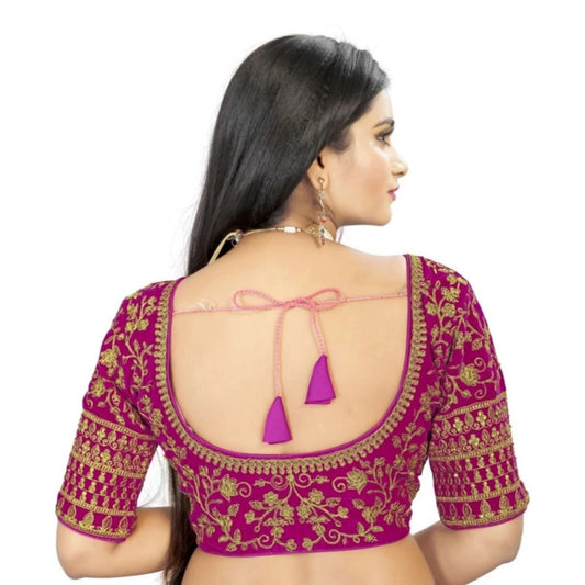 Generic Women's Velvet Embroidery Readymade Blouse (Pink, Size: Free Size)