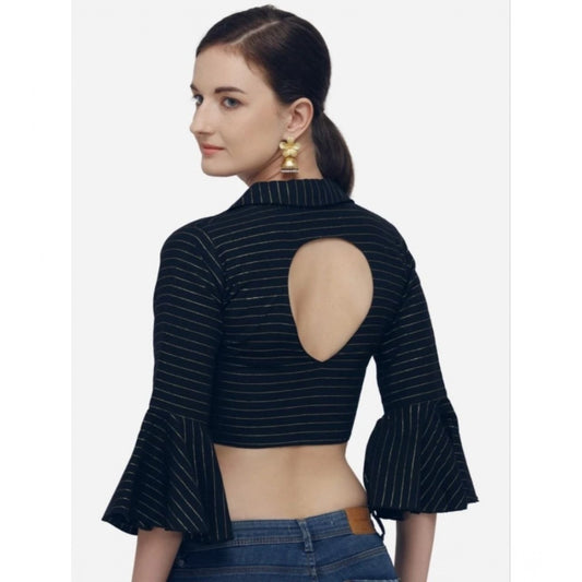 Generic Women's Cotton Striped Readymade Blouse (Navy Blue, Size: Free Size)