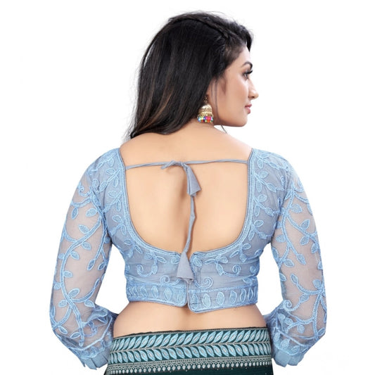 Generic Women's Nylon Net Embroidery Readymade Blouse (Grey, Size: Free Size)