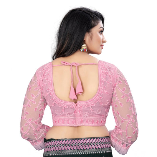 Generic Women's Nylon Net Embroidery Readymade Blouse (Pink, Size: Free Size)