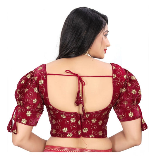 Generic Women's Jimmy Choo Embroidery Readymade Blouse (Maroon, Size: Free Size)