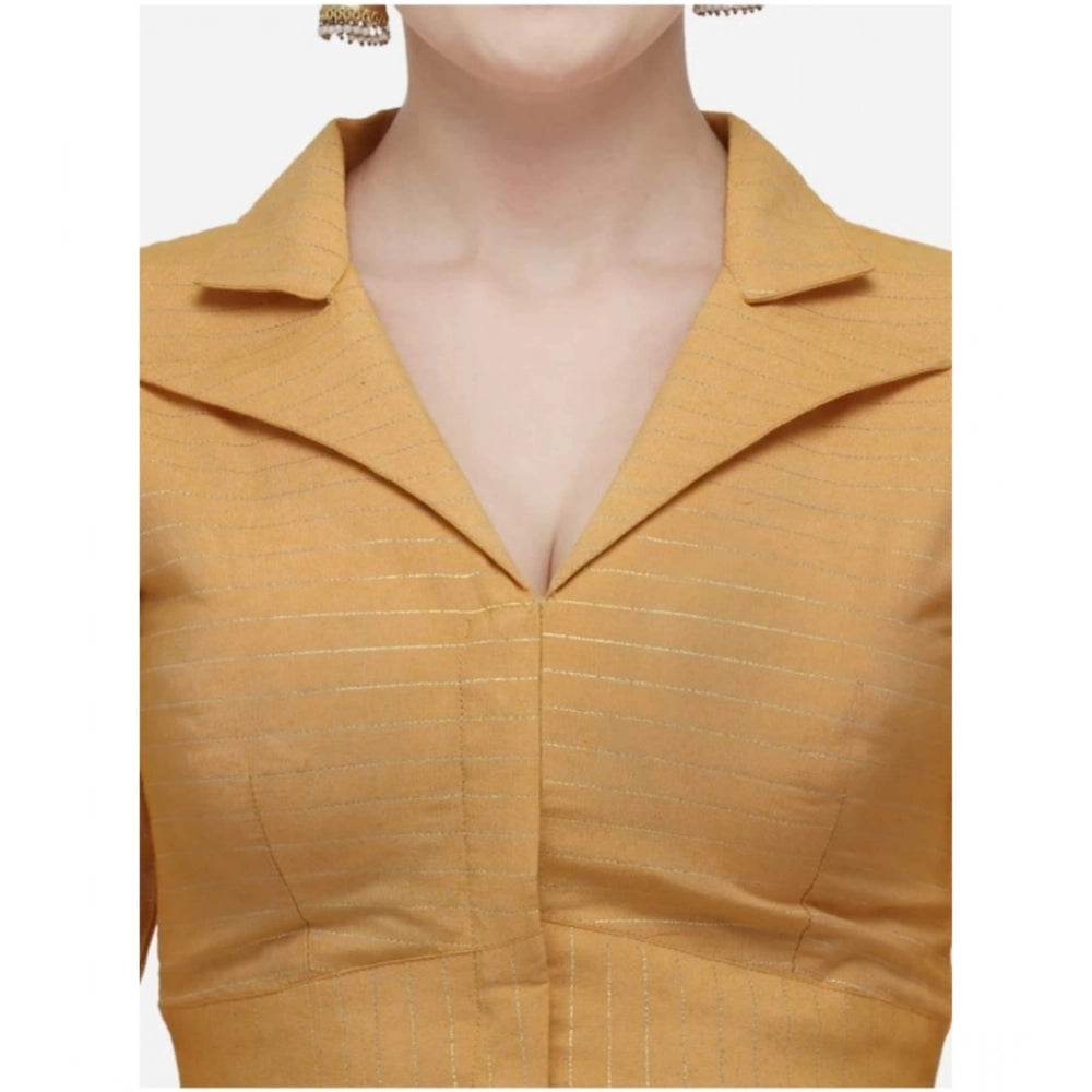 Generic Women's Cotton Striped Readymade Blouse (Mustard, Size: Free Size)