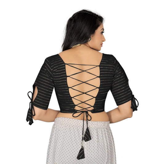 Generic Women's Cotton Thread Work Readymade Blouse (Black, Size: Free Size)