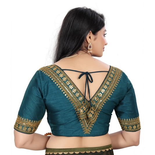 Generic Women's Banglory Embroidery Readymade Blouse (Teal, Size: Free Size)