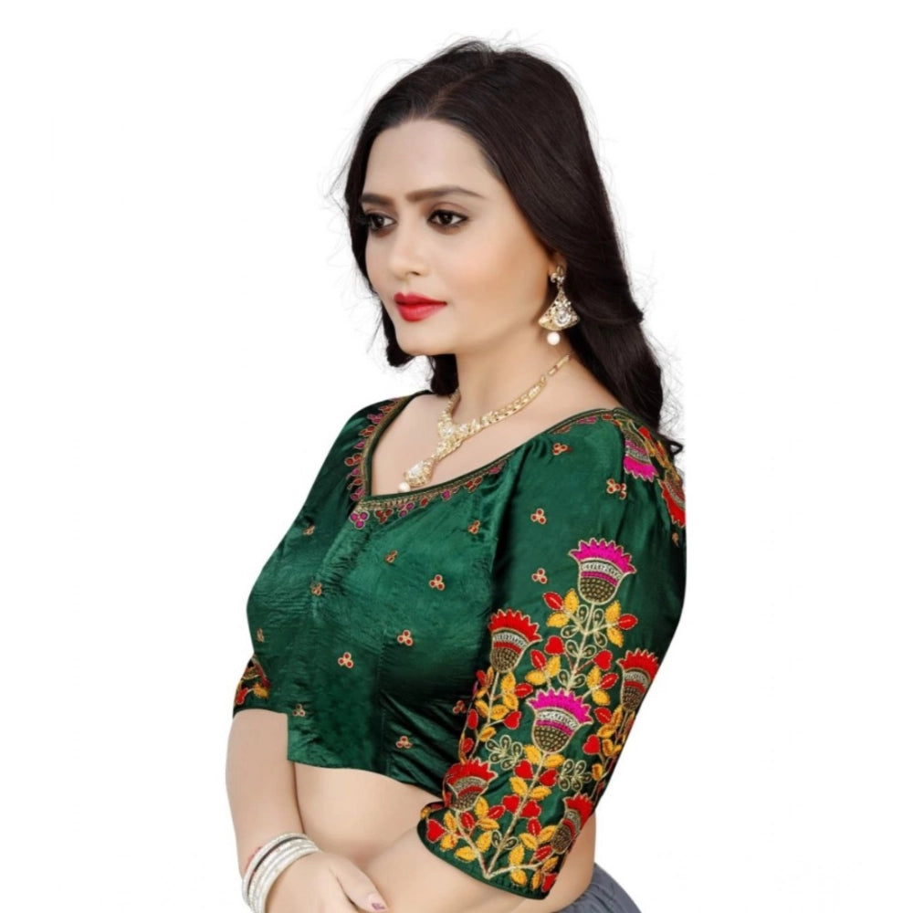 Generic Women's Malai Silk Floral Readymade Blouse (Green, Size: Free Size)
