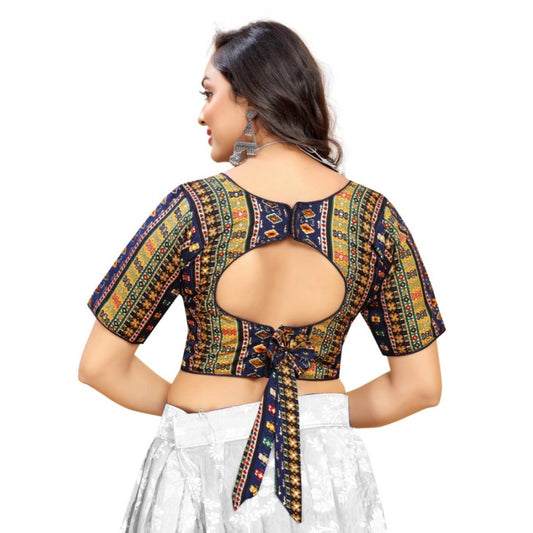 Generic Women's Cotton Blend Plain Readymade Blouse (Navy Blue, Size: Free Size)