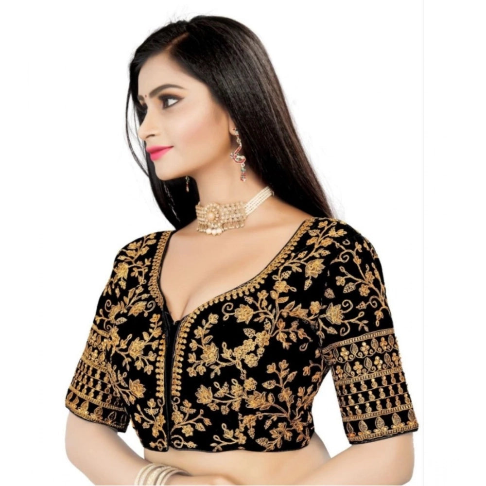 Generic Women's Velvet Embroidery Readymade Blouse (Black, Size: Free Size)