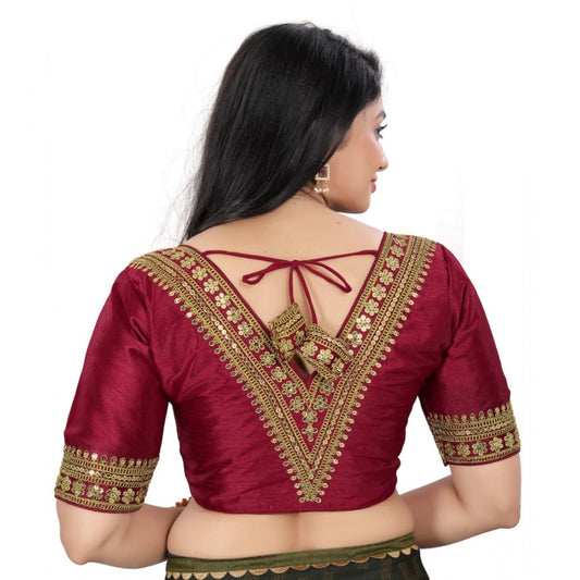 Generic Women's Banglory Embroidery Readymade Blouse (Maroon, Size: Free Size)