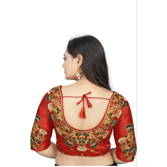 Generic Women's Malai Silk Floral Readymade Blouse (Red, Size: Free Size)