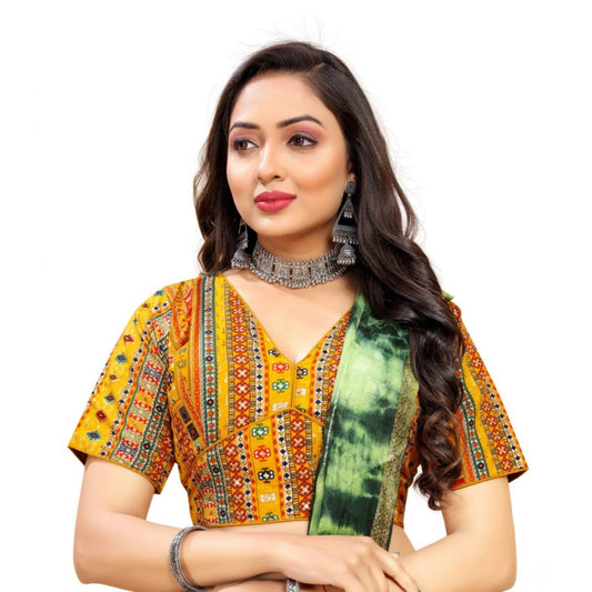 Generic Women's Cotton Blend Plain Readymade Blouse (Mustard, Size: Free Size)