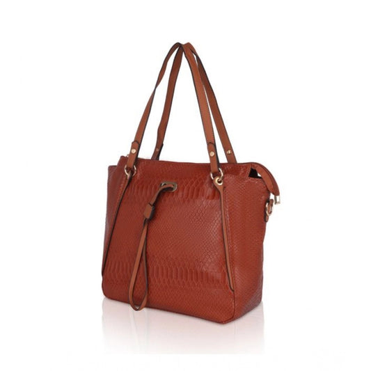 Generic Women's Faux Leather Textured Tote Bag (Brown)