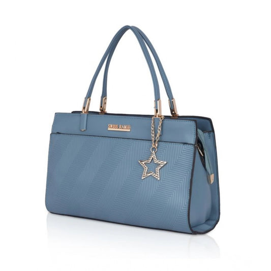Generic Women's Faux Leather Textured Adjustable Long Belt Handbag (Blue)