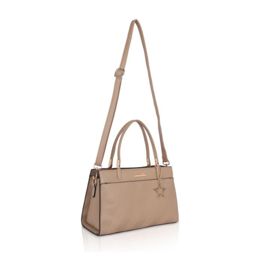 Generic Women's Faux Leather Textured Adjustable Long Belt Handbag (Khaki)