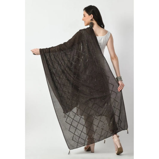 Generic Women's Chanderi Self Design Dupatta (Dark Browm, Length: Free Size)