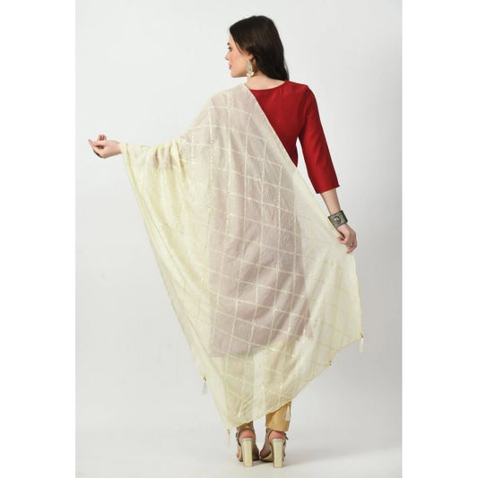 Generic Women's Chanderi Self Design Dupatta (Off White, Length: Free Size)