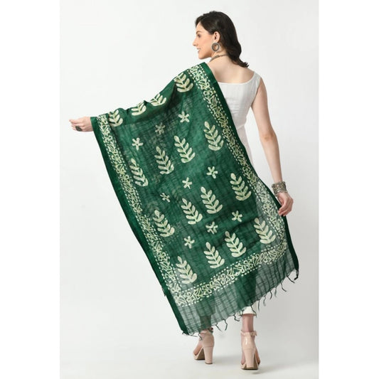 Generic Women's Cotton Printed Dupatta (Green, Length: Free Size)