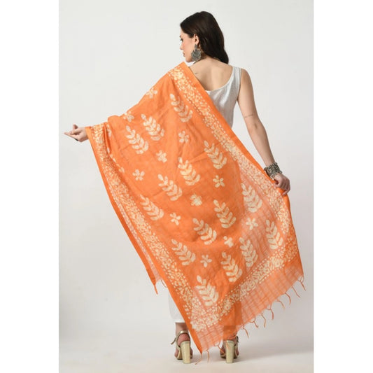 Generic Women's Cotton Printed Dupatta (Orange, Length: Free Size)