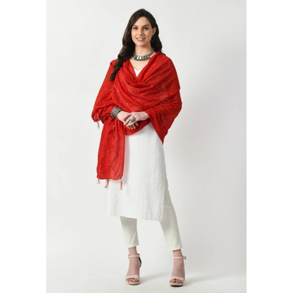 Generic Women's Chanderi Self Design Dupatta (Red, Length: Free Size)
