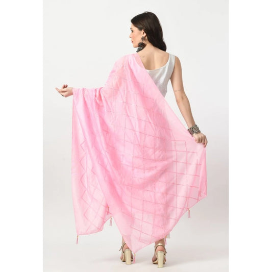Generic Women's Chanderi Self Design Dupatta (Pink, Length: Free Size)