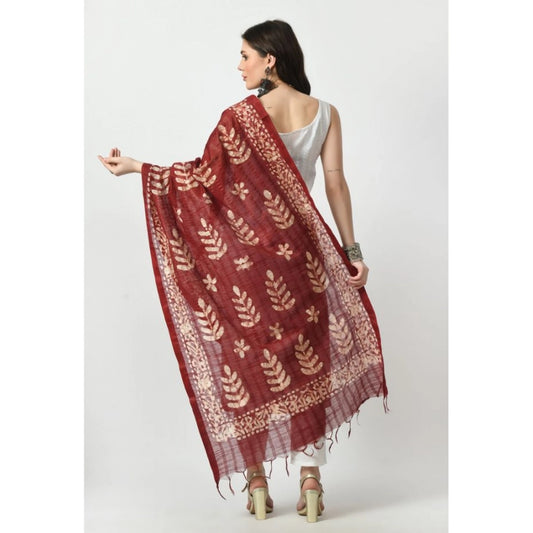 Generic Women's Cotton Printed Dupatta (Maroon, Length: Free Size)