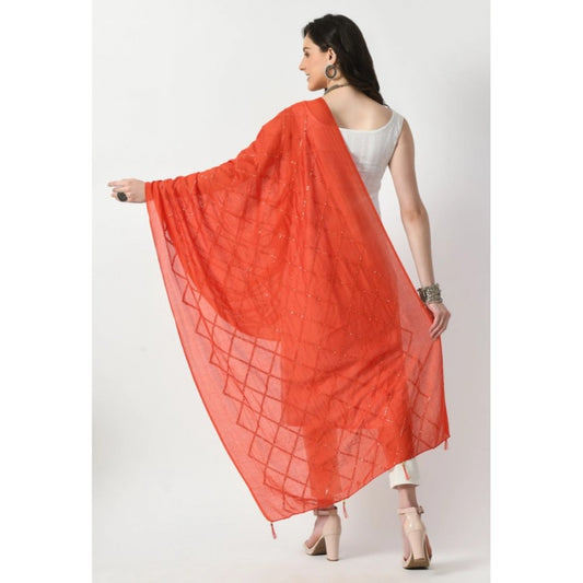 Generic Women's Chanderi Self Design Dupatta (Orange, Length: Free Size)