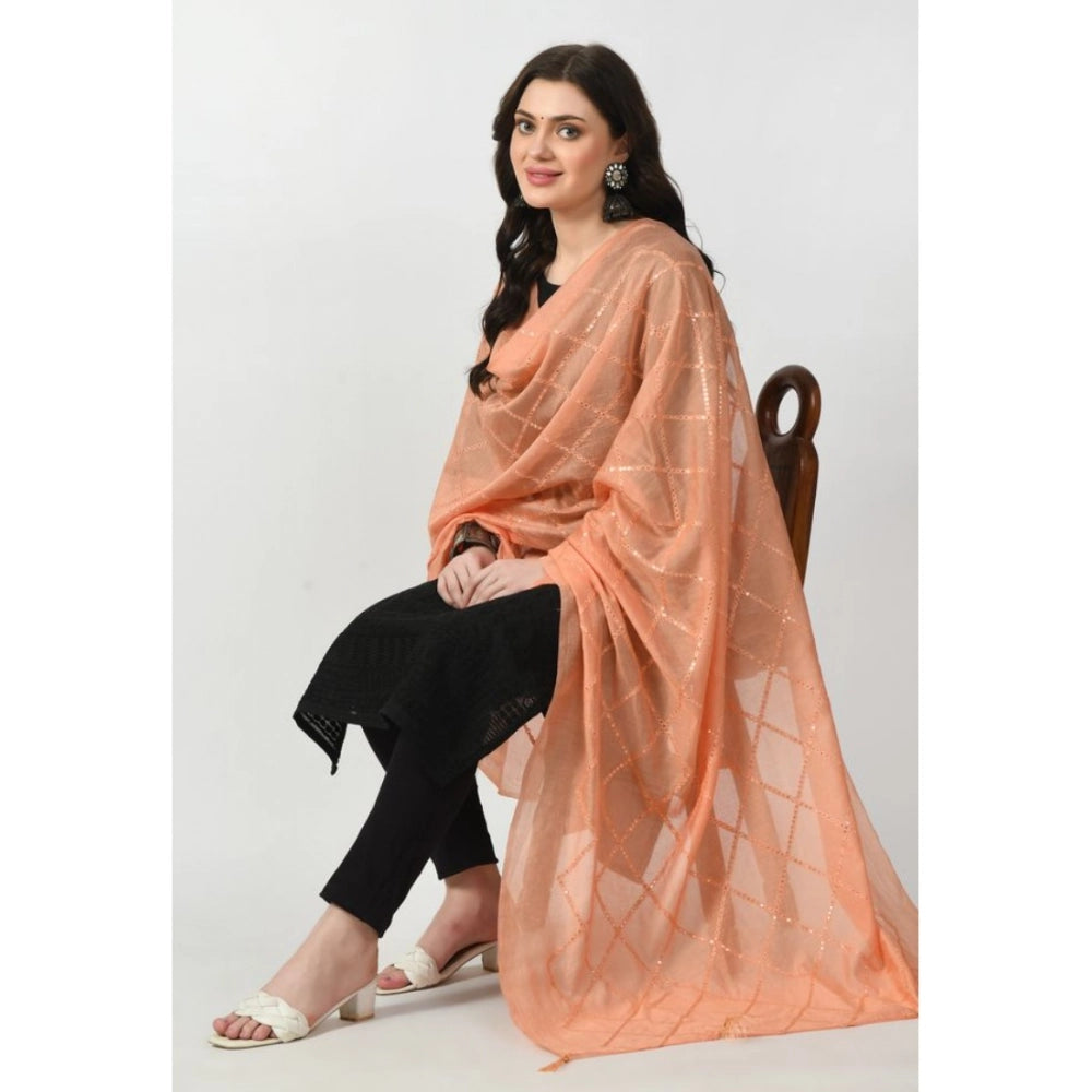 Generic Women's Chanderi Self Design Dupatta (Peach, Length: Free Size)