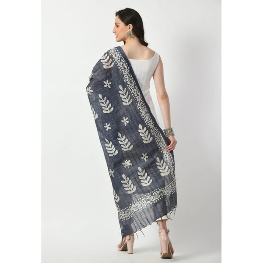 Generic Women's Cotton Printed Dupatta (Grey, Length: Free Size)