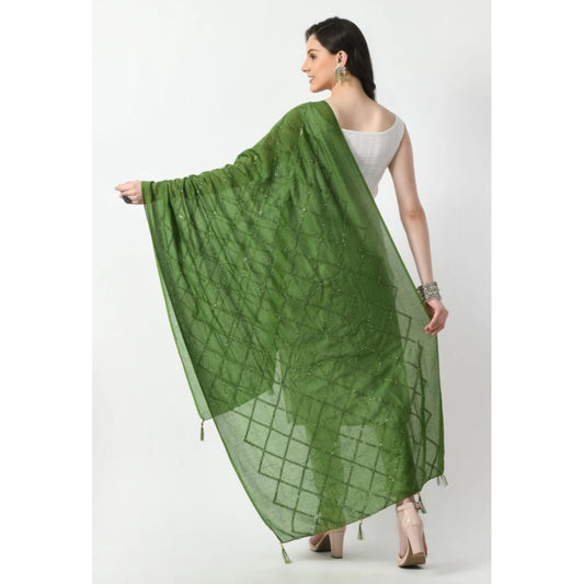 Generic Women's Chanderi Self Design Dupatta (Mehandi, Length: Free Size)