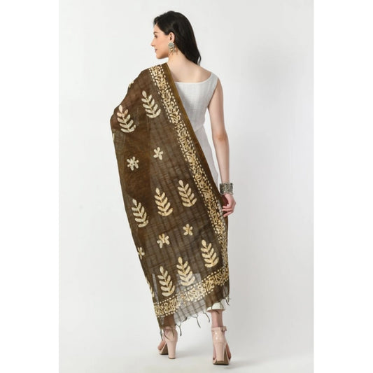 Generic Women's Cotton Printed Dupatta (Mehandi, Length: Free Size)