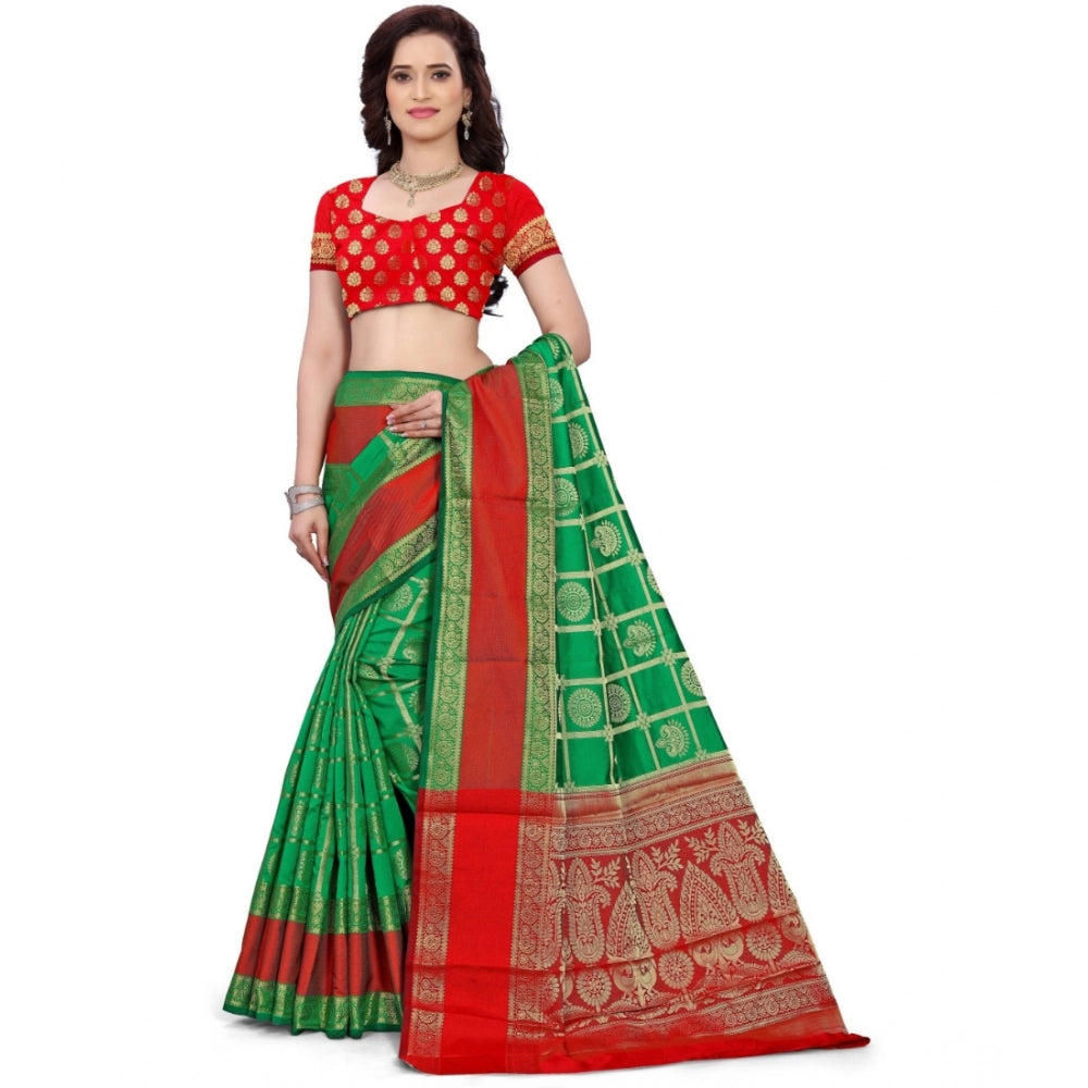 Generic Women's Jacquard Woven Saree With Unstitched Blouse 5.5Mtr (Green)