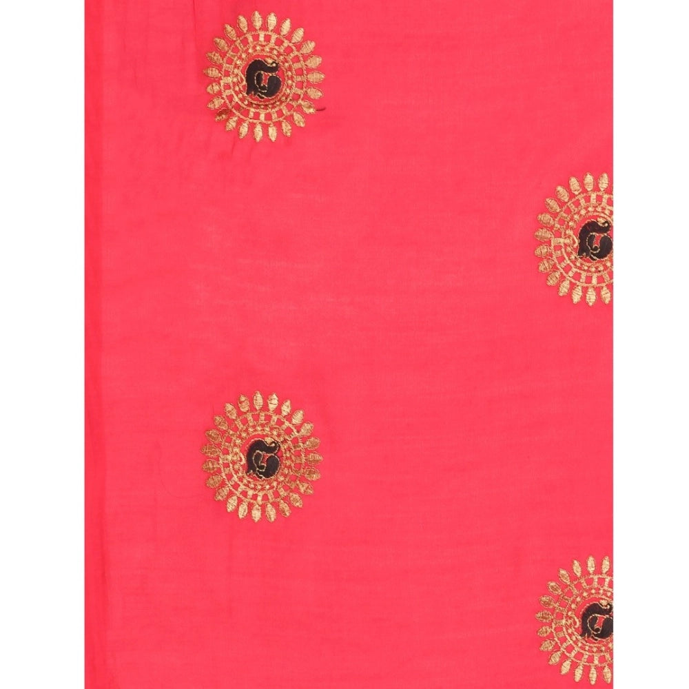Generic Women's Silk Blend Embroidered Saree With Unstitched Blouse 5.5Mtr (Pink)