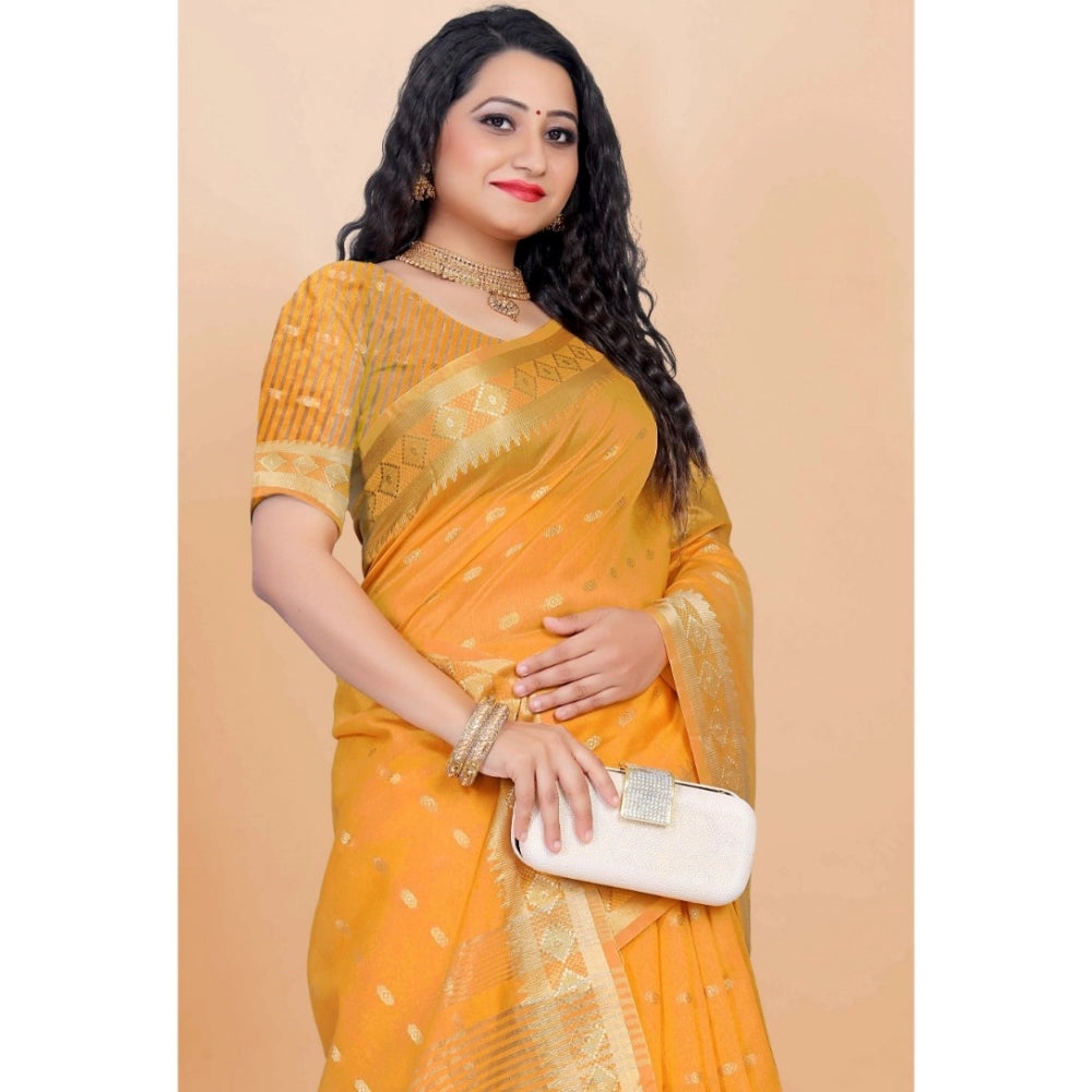 Generic Women's Silk Blend Woven Saree With Unstitched Blouse 5.5Mtr (Yellow)