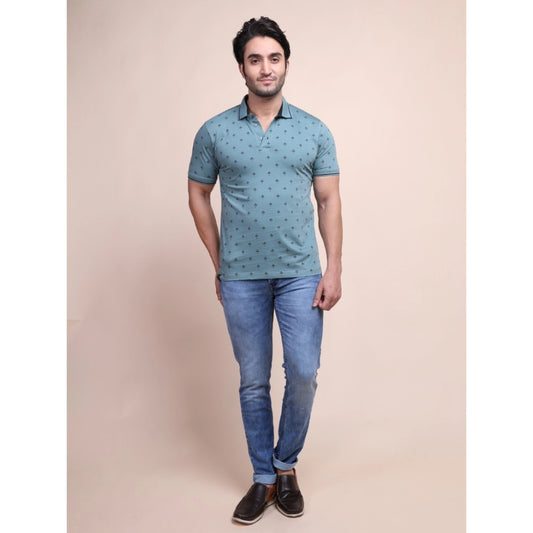 Generic Men's Casual Cotton Printed Polo Neck Half Sleeve T-Shirt (Grey)