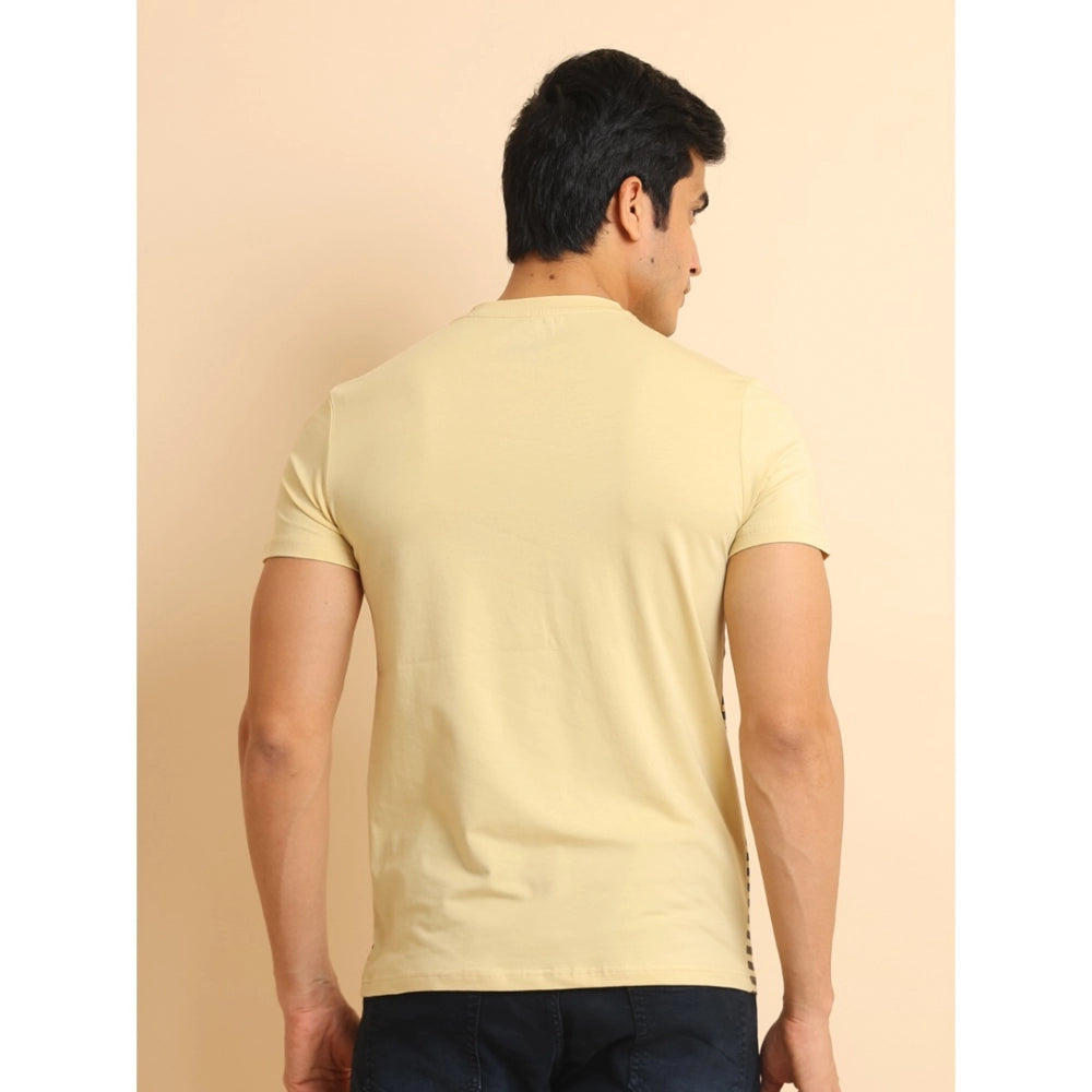 Generic Men's Casual Cotton Printed Round Neck Half Sleeve T-Shirt (Brown)