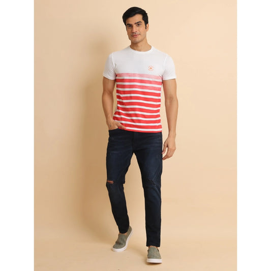 Generic Men's Casual Cotton Printed Round Neck Half Sleeve T-Shirt (Red)