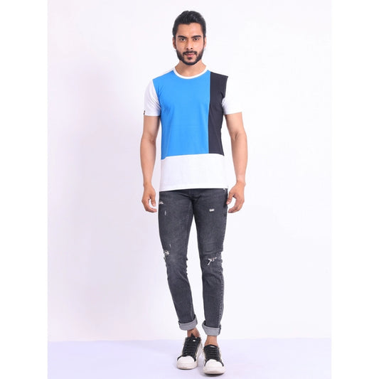 Generic Men's Casual Cotton Printed Round Neck Half Sleeve T-Shirt (Blue)