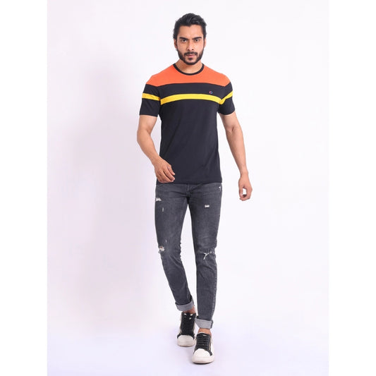 Generic Men's Casual Cotton Printed Round Neck Half Sleeve T-Shirt (Black)