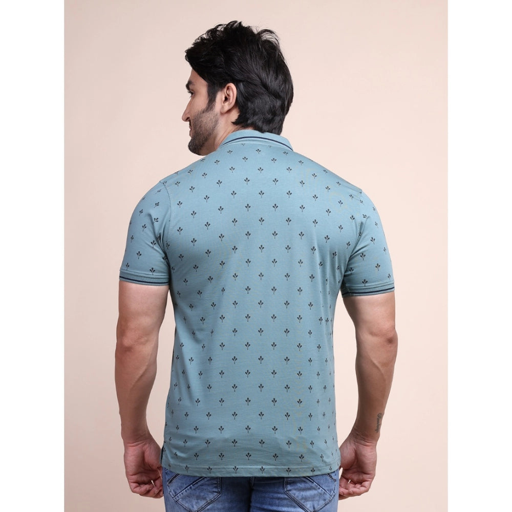 Generic Men's Casual Cotton Printed Polo Neck Half Sleeve T-Shirt (Grey)