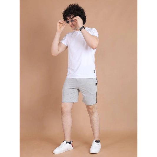 Generic Men's Casual Cotton Striped Above knee Shorts (Greymelange)