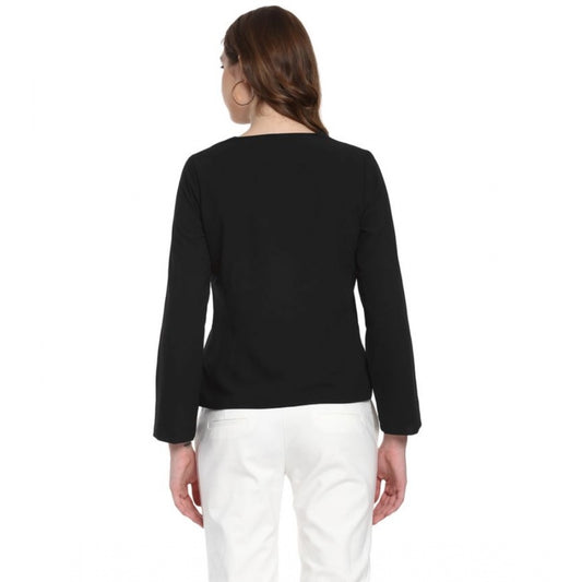 Generic Women's Polyester Diagonal Cut Long Sleeves Blazer (Black)