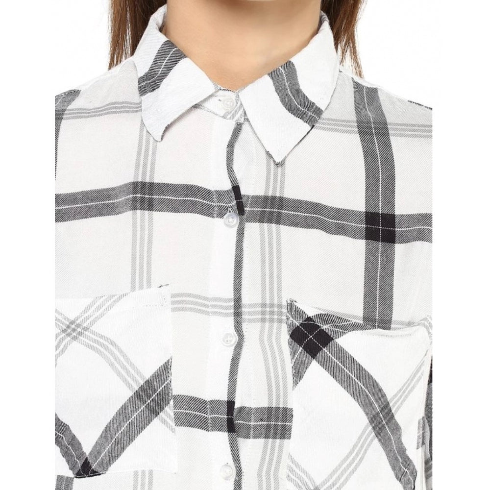Generic Women's Rayon Checkered Long Sleeves Standard Length Shirt (Black - White)