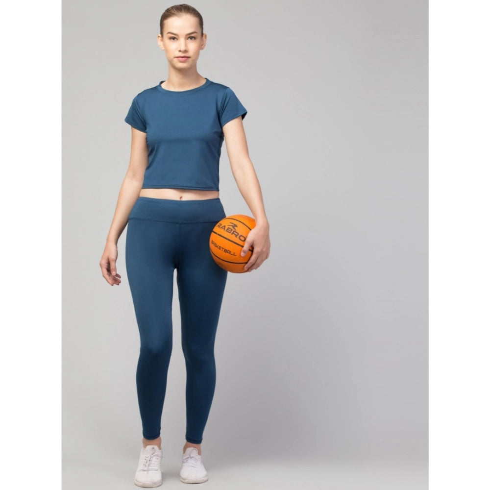 Generic Women's Polyester Solid Ankle Length High-Rise Tights (Teal)