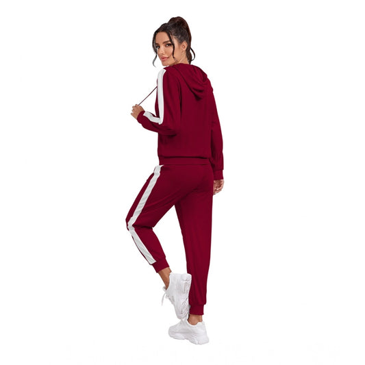 Generic Women's Knitting stretchable Solid Hooded Neck Full Sleeve Track Suit (Maroon)