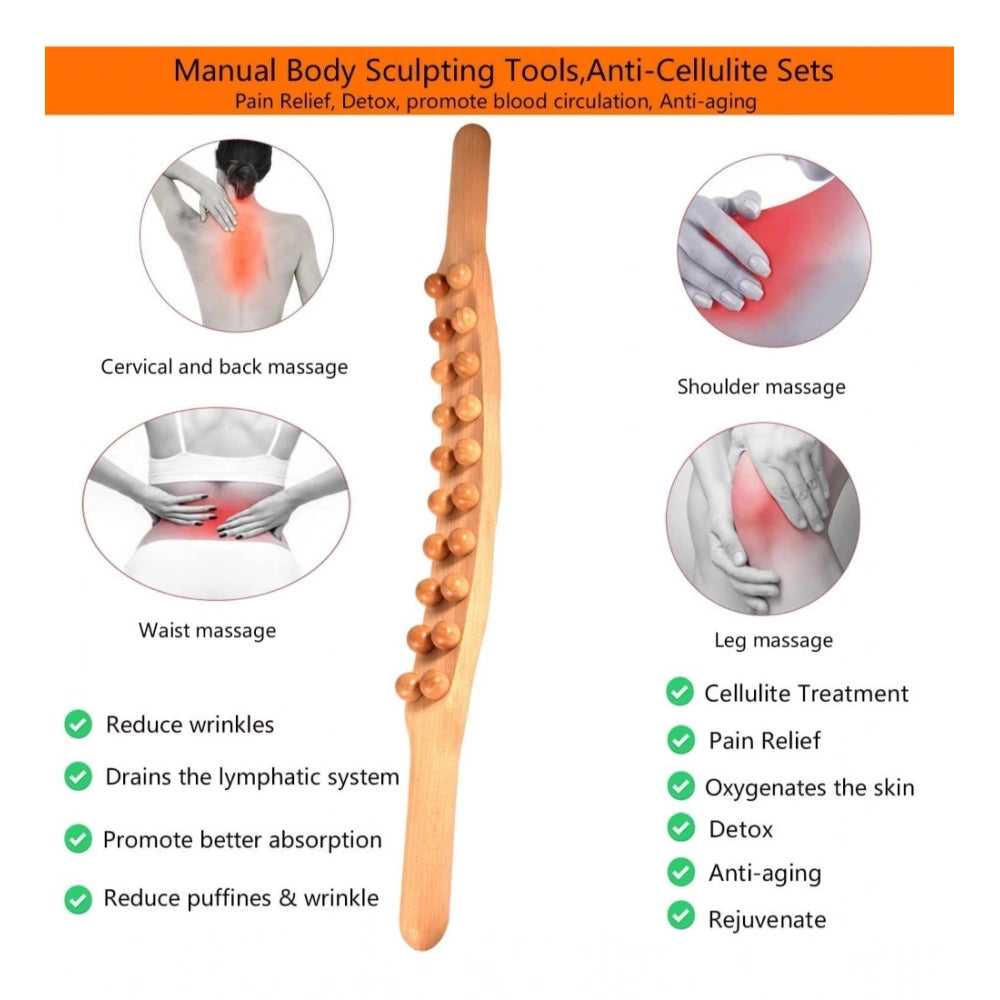 Generic Wood Gua Sha Double Row Stick Massager (Wood)