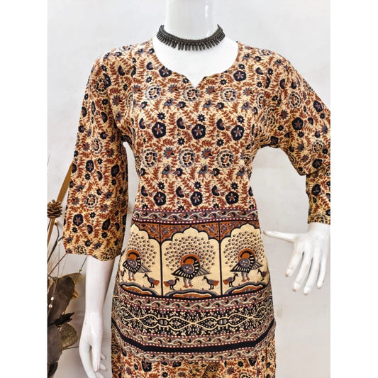 Generic Women's Cotton Jaipuri Printed 3-4th Sleeve Co ord Set (Multicolor)